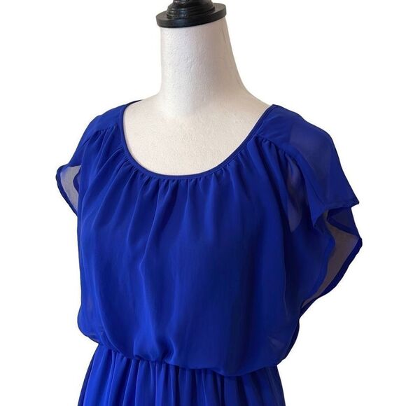 Lush Women's Mini Dress Elastic Wiast Flutter Sleeve Flare Swing Blue Size XS - Picture 3 of 10